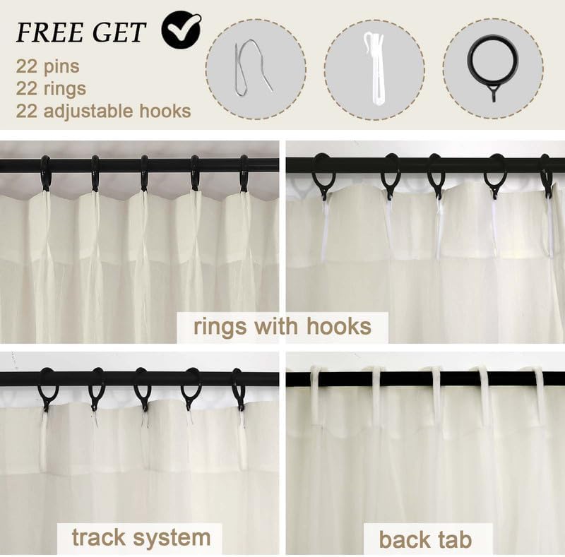 OVZME Cream Crushed Window Sheer Curtains 120 Inches Long 2 Panels