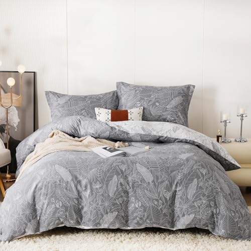 OAITE Queen Duvet Cover Set 3pcs 100% Cotton Grey Forest