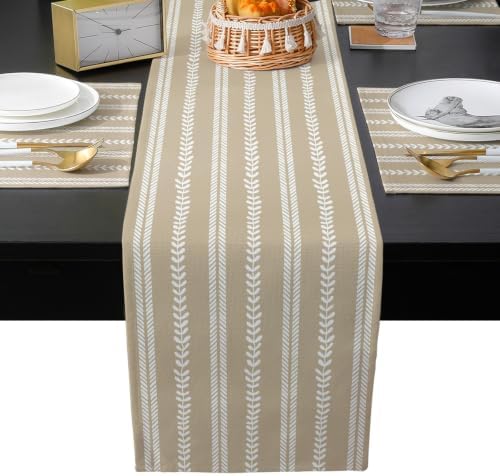 Muted Tones Table Runner and Placemats Set of 6 Taupe Leafy Stripes