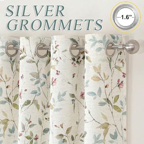 OWENIE Cream Light Filtering Floral Curtains 84 Inches Long 2 Panels