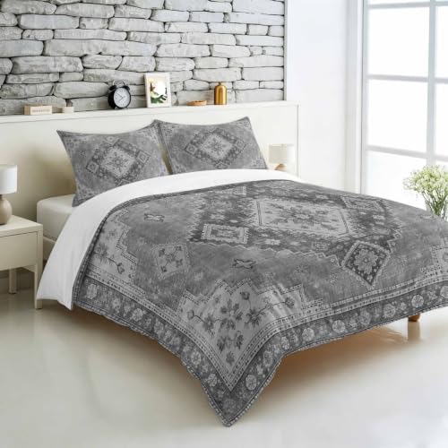3 Pieces Bedding Set Full Size, Grey Boho Soft Duvet Covers Set with