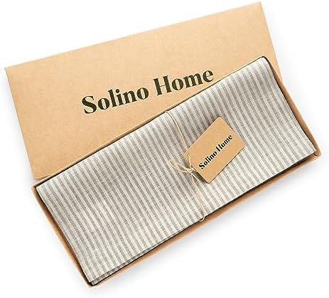 Solino Home 100% Linen Table Runner, 14 x 90 in, Natural and White