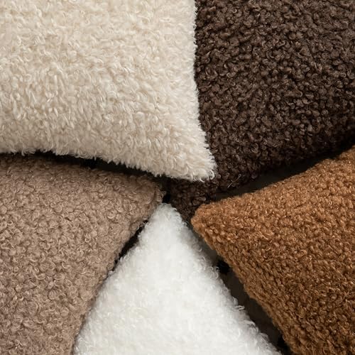 Pack of 2 Curly Teddy Wool Faux Fur Throw Pillow Covers Fuzzy Accent
