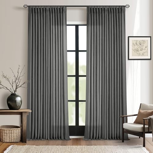 Dark Gray Linen Pinch Pleated Light Filter Curtains 96 Inches Long 2