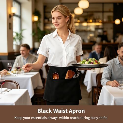 10 Pcs Waist Apron for Restaurant and Pub, 23.4 x 12 in Black Server