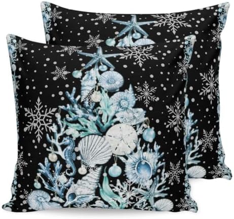 26 x 26 Pillow Covers Set of 2, Coastal Christmas Trees Decorative