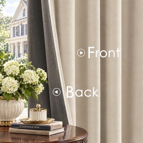 75% Blackout Velvet Curtains, Rod Pocket Back Tab 2pcs 52x108 Beige