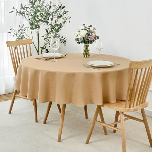 maxmill Round Weaved Texture Design Tablecloth Spill-Proof Wrinkle