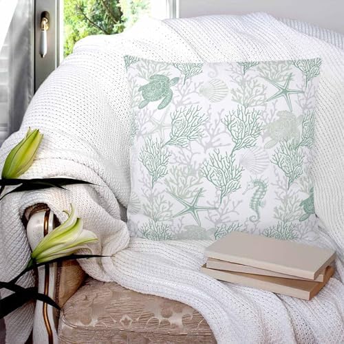 20x20 Pillow Covers Set of 2, Green Coastal Throw Pillow Covers