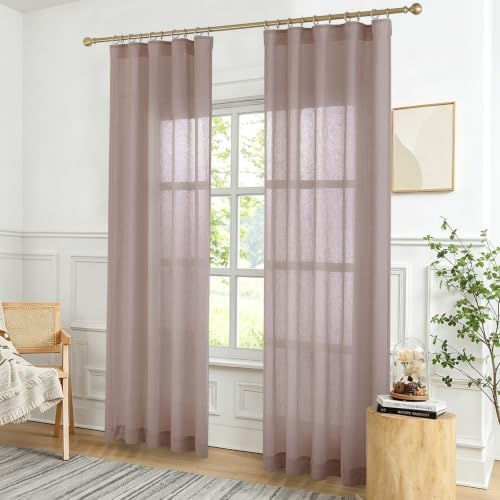 Semi Sheer Rod Pocket Curtains Linen Blend 84W x 96L, 2 Panels