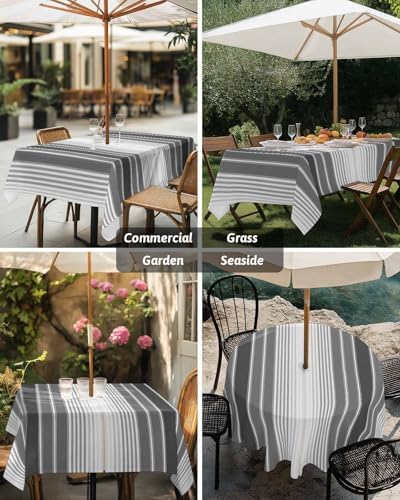 Gray Vertical Stripes Square Outdoor Tablecloth, Waterproof Table