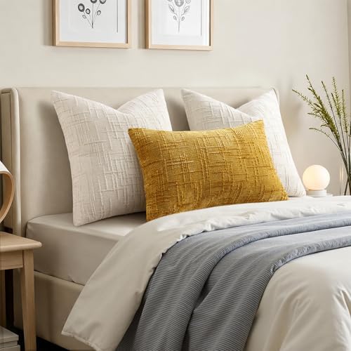 Pallene Cream White Textured Chenille Throw Pillow Covers 12x20 Set of