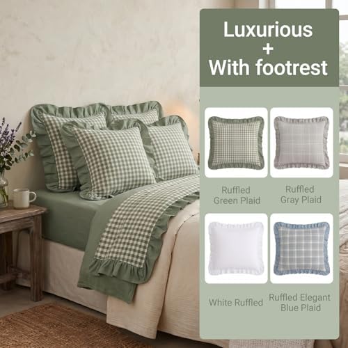 2 Pack Ruffled Gingham Throw Pillow Covers 18x18 Green Plaid