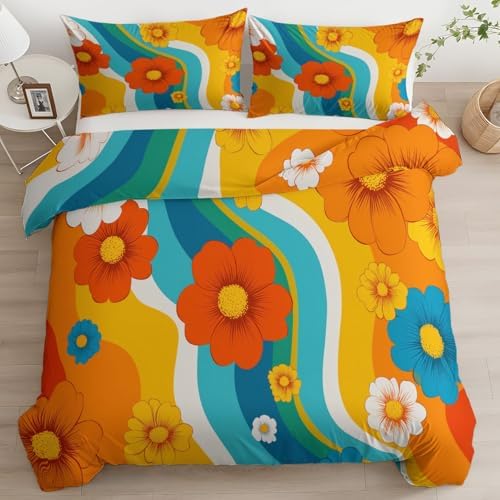 California King Duvet Cover Set Dreamy Floral Wavy Line Pattern Soft