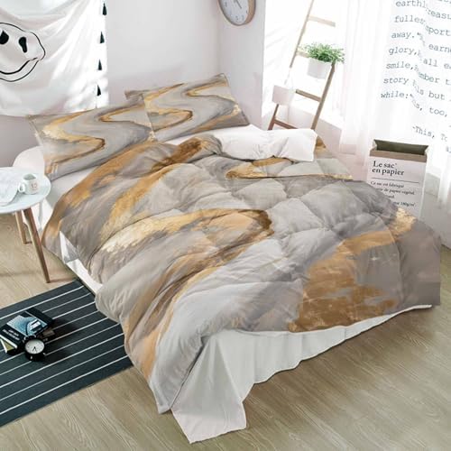 Duvet Cover Set Queen, Abstract Marble Texture Pattern 3 Piece Bedding