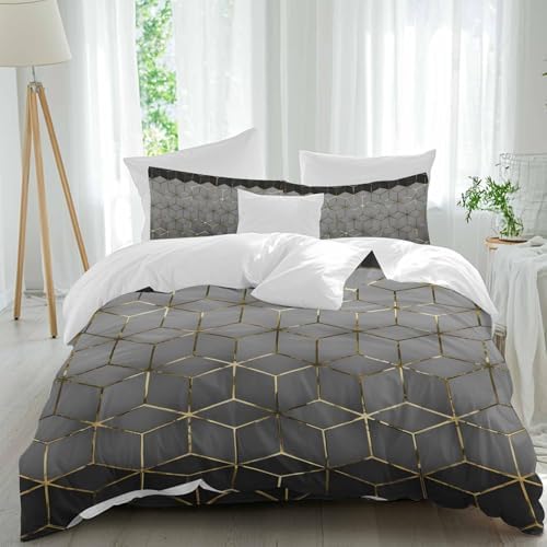 Ombre Gray Geometric Duvet Cover Set, Modern Abstract Art Soft Duvet