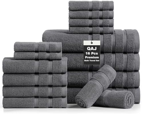 16-Piece Bath Towels Set, 100% Cotton Thick Soft Highly Absorbent