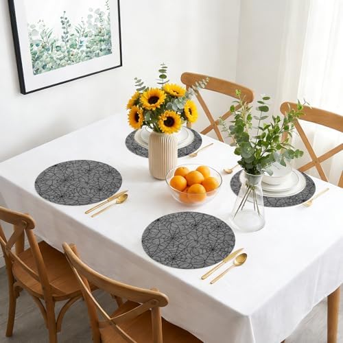 Minimalist Webs Faux Leather Placemats Set of 6, 15in, Waterproof Heat