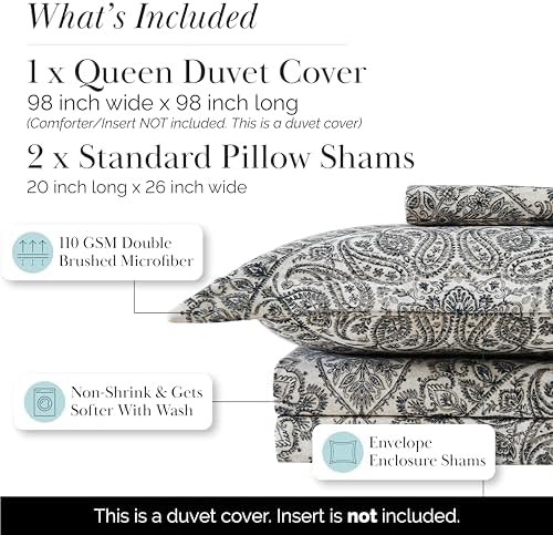 3PC Queen/Full Paisley Duvet Cover Set Reversible 98x98 Zipper Ashanti