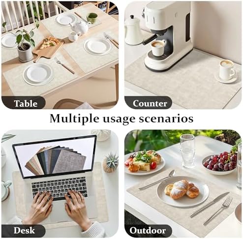 FROMHEART Faux Leather PU Placemats Set of 6 (Beige,11.8" x 17")