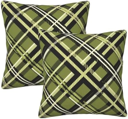 Black Green Plaid Throw Pillow Covers Set of 2 22x22