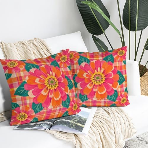 Plaid Decor Pillow Covers 22x22 Inch Set of 2 Linen for Kitchen