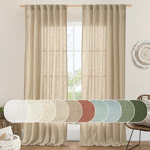 LAMIT Sheer Linen Curtains 96 inches Long 2 Panels Set for Bedroom