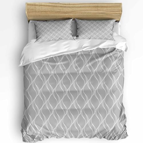 Duvet Cover Set Queen, Abstract Ripple Stripe 3 Piece Bedding Set