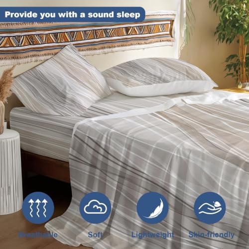 Batmerry Abstract Neutral Tones Queen Sheet Set–4 Piece Microfiber