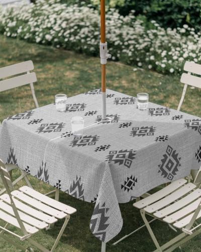 Aztec Outdoor Tablecloth 60"x60" Table Cover with Umbrella Hole and