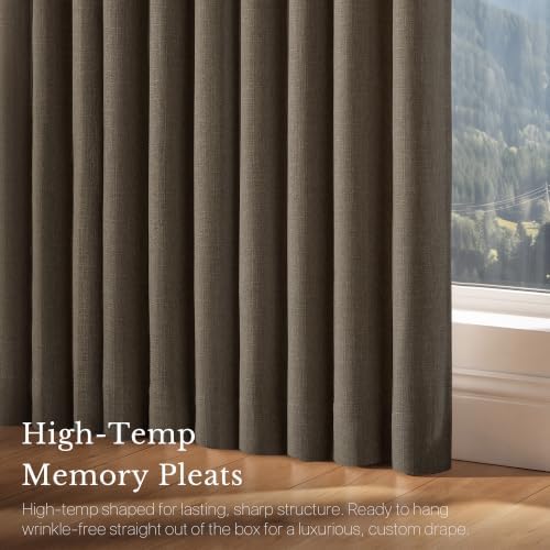 NICETOWN Pinch Pleated Taupe Thick Linen Curtains, W40xL96, 2 Panels