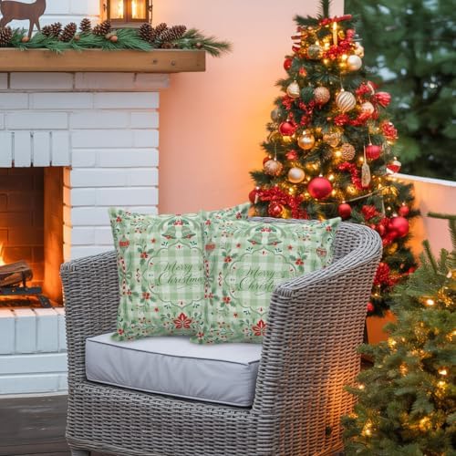 Outdoor Pillow Covers 18 x 18, Christmas Waterproof Throw Pillow Cover