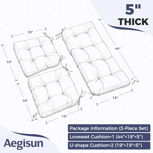Wicker Chair Cushions of 3 Pieces, Waterproof Cushions for Patio