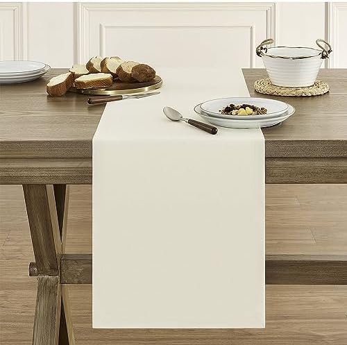 ZeeMart Basic Linen Style Table Runner, 14x60 Inch Ivory
