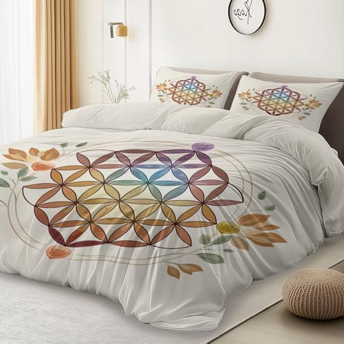 Duvet Covers Reversible Queen Bohemia Flower of Life Flowers Summer