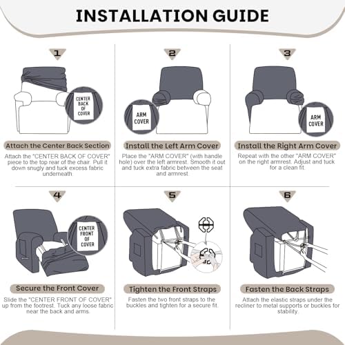 VANSOFY Stretch Recliner Chair Cover, 4-Piece, Khaki