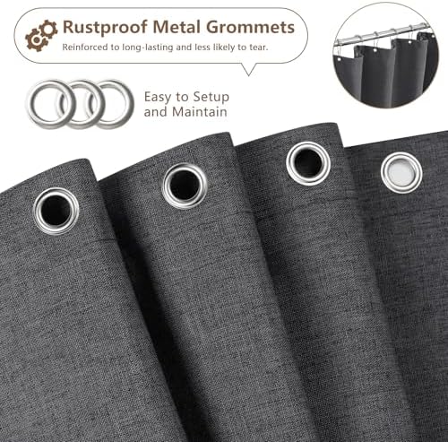 Seenus Rustic Country Linen Look Shower Curtain Charcoal Grey