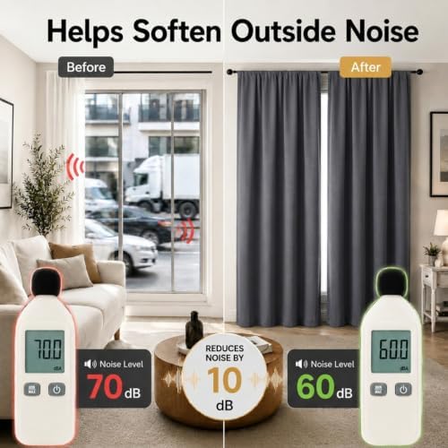 Gwine Charcoal Grey Blackout Curtains 84 Inches Long 2 Panels