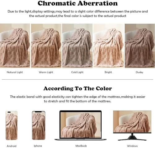 NEWCOSPLAY 3D Checkered Flannel King Blanket, Taupe Checkered