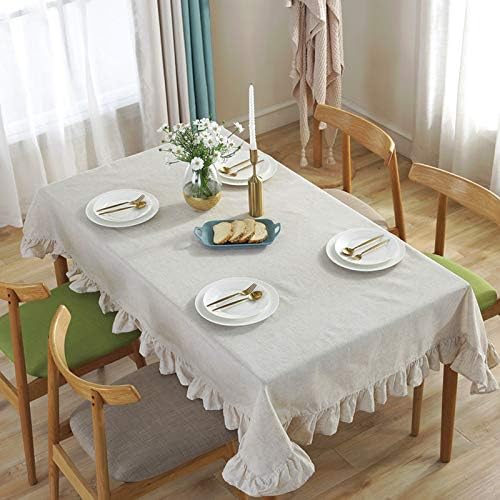 HAIRUO Cotton Linen Solid Color Tablecloth Farmhouse Dining Beige