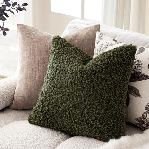 Foindtower Decorative Fuzzy Faux Fur Throw Pillow Covers 22x22 Olive