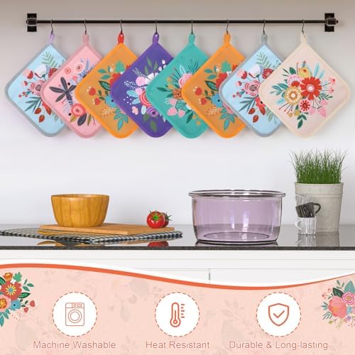 Willinglong 16 Pcs Floral Pot Holder for Kitchen Cute Heat Resistant