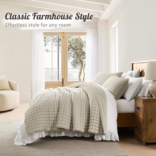 WDCOZY Cloud Soft Quilt Set, King Size, Light Beige, 3 Pieces 104x90