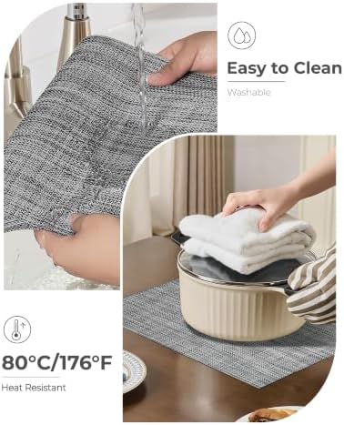 Linen Grey Placemats Set of 8 - Heat Resistant Non-Slip Place mats for