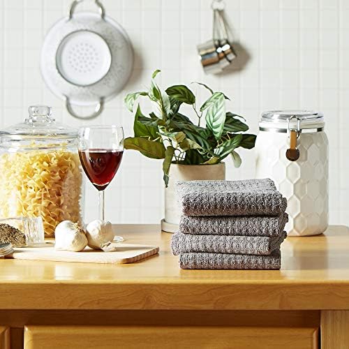 DII Basic Terry Collection Waffle Dishtowel Set, 15x26, Solid Gray