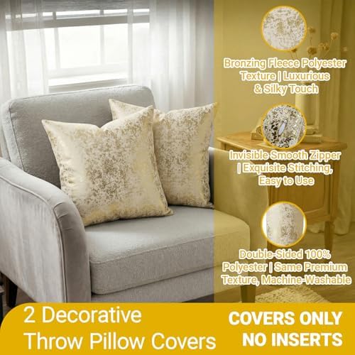 2 Pack Foil Embossed Velvet Throw Pillow Covers 20x20 Gold