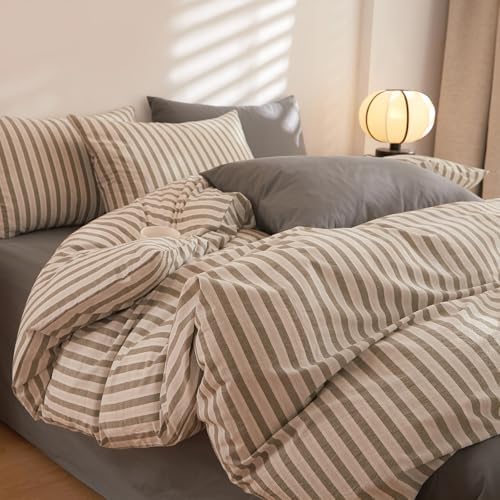 HighBuy Vintage Grey Striped Duvet Cover Set King Size - 3 Piece 100%