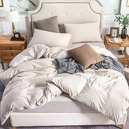 PURE ERA Jersey Knit Duvet Cover Set Heather Beige Full