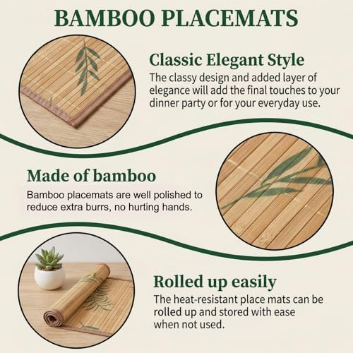Eorbow 8 Pack Bamboo Placemats, 18 x 12 Inch Anti-Slip Table Mats