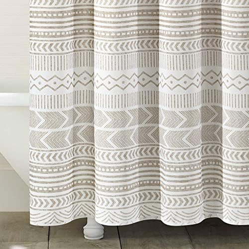 Lush Decor Hygge Geo Shower Curtain, 72" W x 72" L, Taupe/White